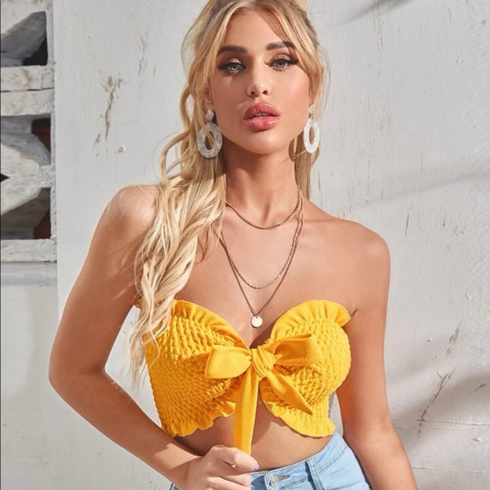 Tie Front Shirred Tube Top